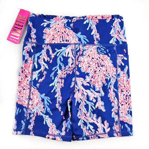 Lilly Pulitzer Weekend High-Rise Ruffle Shorts Borealis Blue Swim On Over - Picture 3 of 8